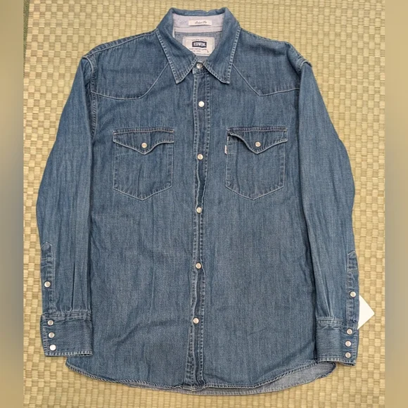Edwin Pearl Snap Button Western Shirt Blue Relaxed Fit Men's Size Large - Picture 1 of 8